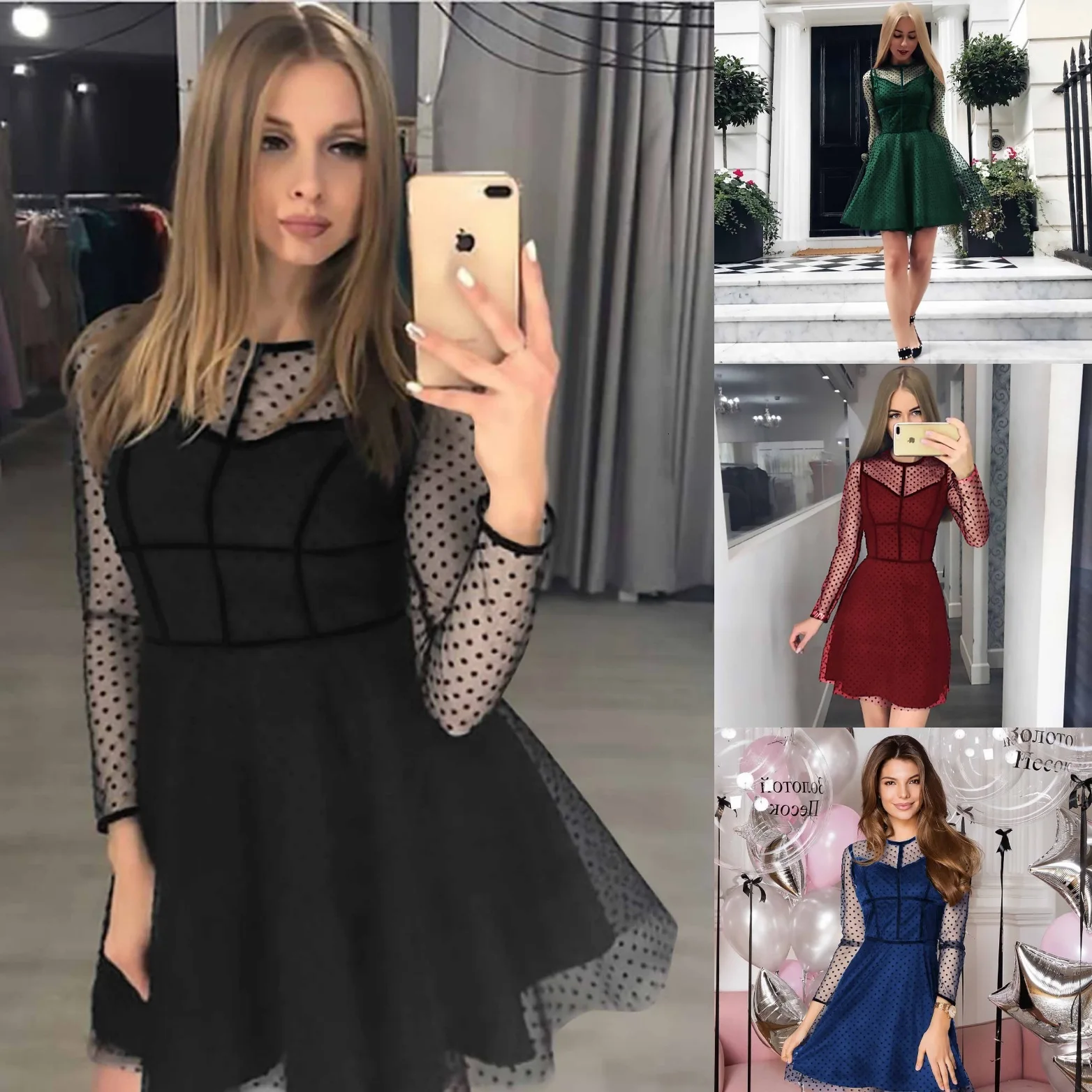 BacklakeGirls Мини коктейльные платья из тюля с овальным вырезом и длинными рукавами, женские Коктейльные Вечерние платья с молнией сзади