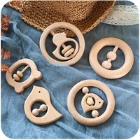 1pc baby toys wooden rattle animal birds moon ring bpa free montessori educational toy toddler rattle newnorn gifts for kids toy