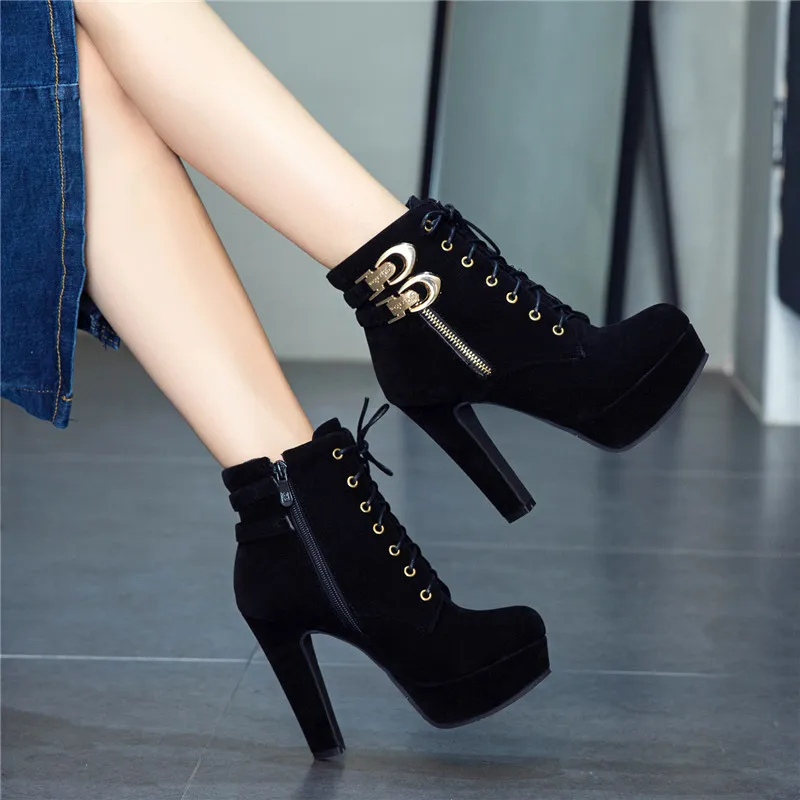 

Rimocy 2019 New Autumn Ankle Boots For Women Platform High Heels Shoes Woman Buckle Short Booties Casual Faux Suede Footwear