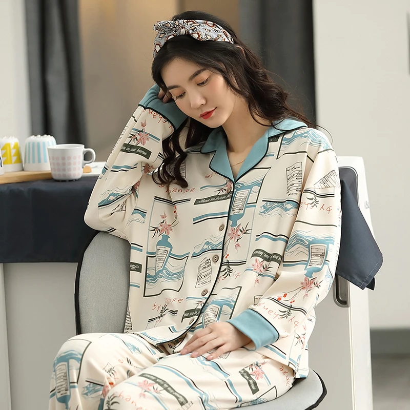 

Пижамный комплект Женский из 100% хлопка, на весну и осень