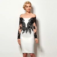tanpell sheath cocktail dress scoop neck long sleeves applqieus button woman party gown knee length white cocktail dress