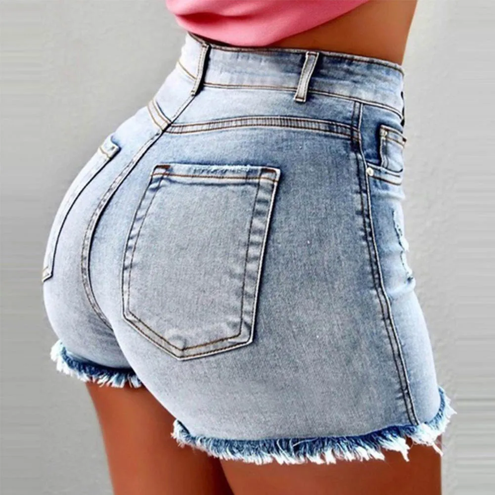 2020 Fashion Summer Lady Clothing High Waist Denim Shorts Women's Fringe Frayed Ripped Jeans Hot Pants With Pockets | Женская одежда