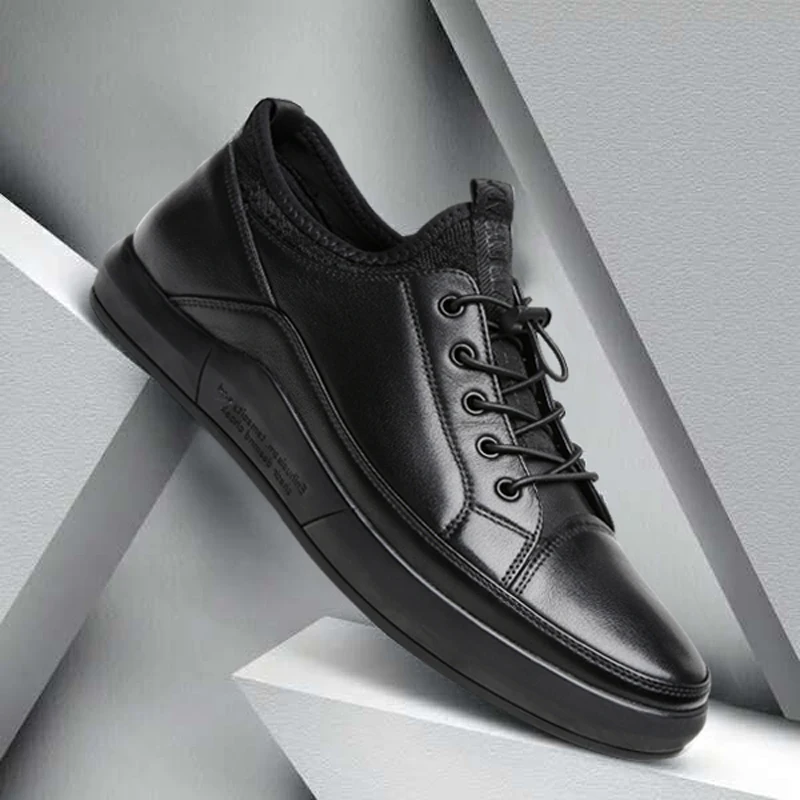 Misalwa Genuine Leather High Quality Men Shoes Casual Daily Trendy Sneakers Mens Black Comfortable Footwear Spring / Winter 2021 |