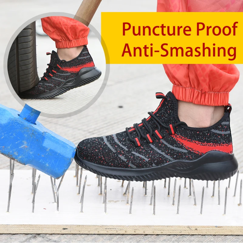 

Indestructible Mens Work Safety Shoes Steel Toe Anti-Smashing Industrial Shoes Men Outdoor Anti-Slip Breathable Mesh Sneakers 46