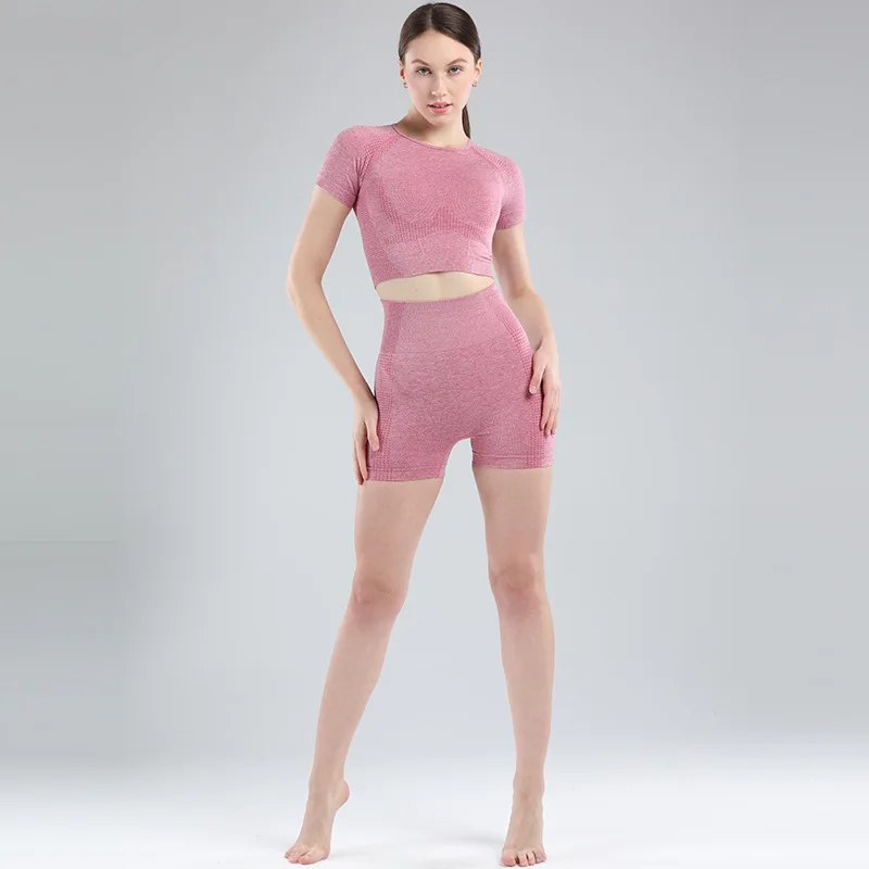 

Sports Short-Sleeved Shorts Set Running Fitness Tight Hip Shorts Seamless Yoga Wear Two-Piece Suit