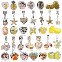 boosbiy 2pc silver plated yellow cartoon bear chick charm beads diy brand bracelets necklaces for women jewelry accessories
