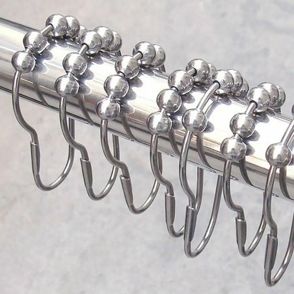 

12pcs/bag Stainless Steel Shower Curtain Hooks Rings Rods Shower Rings For Bathroom Polished White Nickel Iron