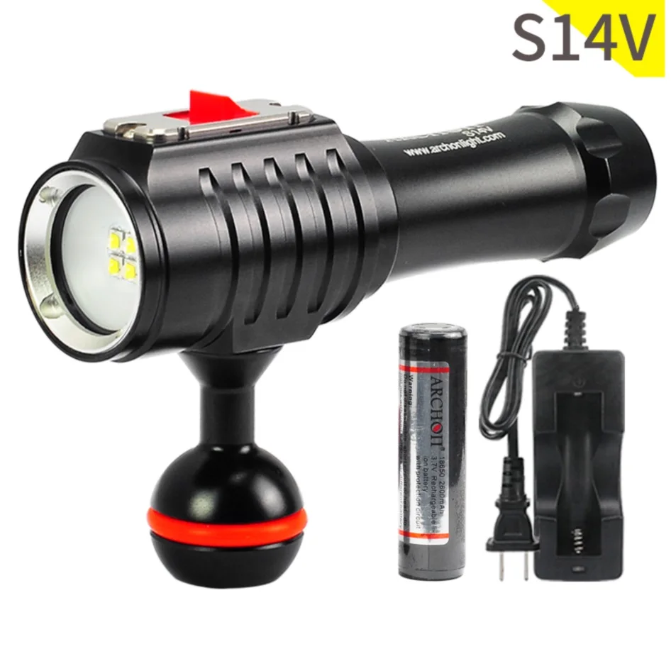 

Original ARCHOND S14V Diving Flashlight CREE XP-G2 R5 *4 1400LM 5000K HD Video Diving Photoraphy Light Torch by 18650 Battery