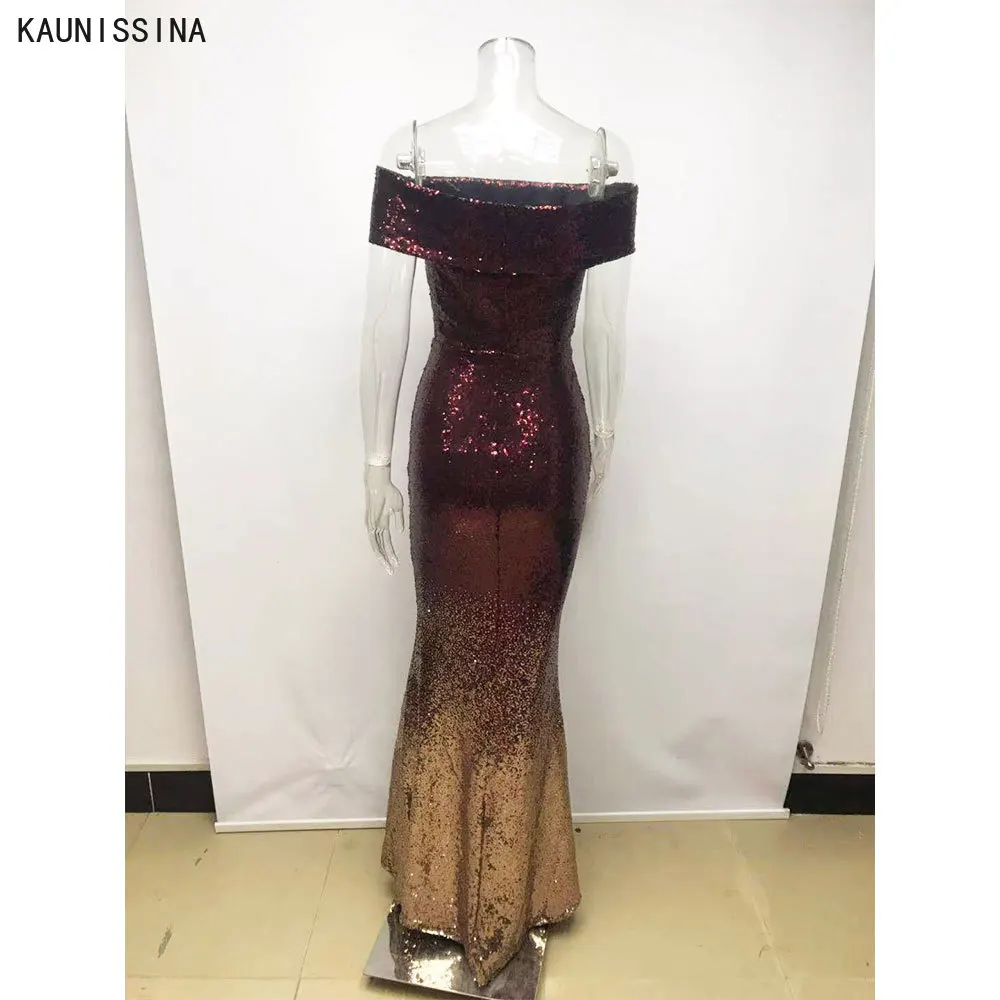 

Mermaid Cocktail Dress Long Formal Prom Party Gown Short Sleeve Off the Shoulder Sequins Vestidos Burgundy Prom Formal Dress