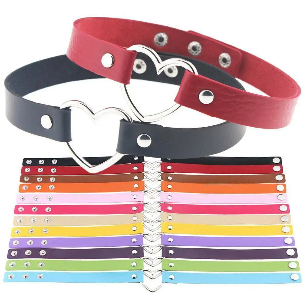 

Punk Buckle Collar pretty Necklace PU Leather Choker Gothic Heart Chain Women's