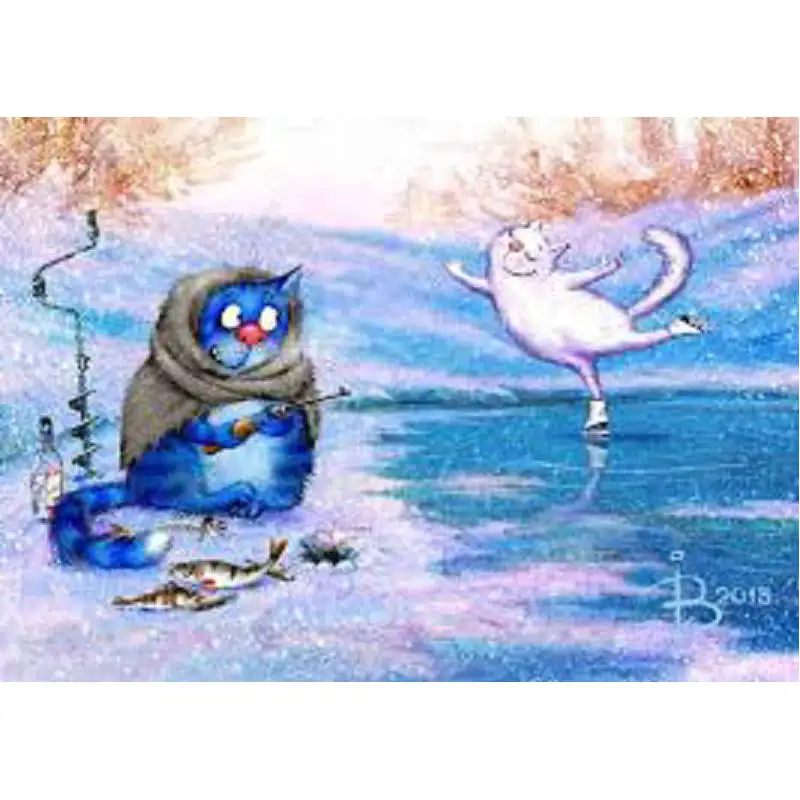 Алмазная живопись сделай сам вышивка крестиком катание на коньках кошка