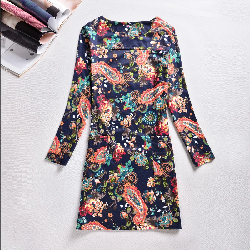 Винтажное женское платье с длинным рукавом цветочным принтом весенние осенние
