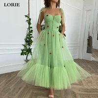 lorie green sweetheart prom dresses cherry spaghetti straps tea length evening dress prom party gowns