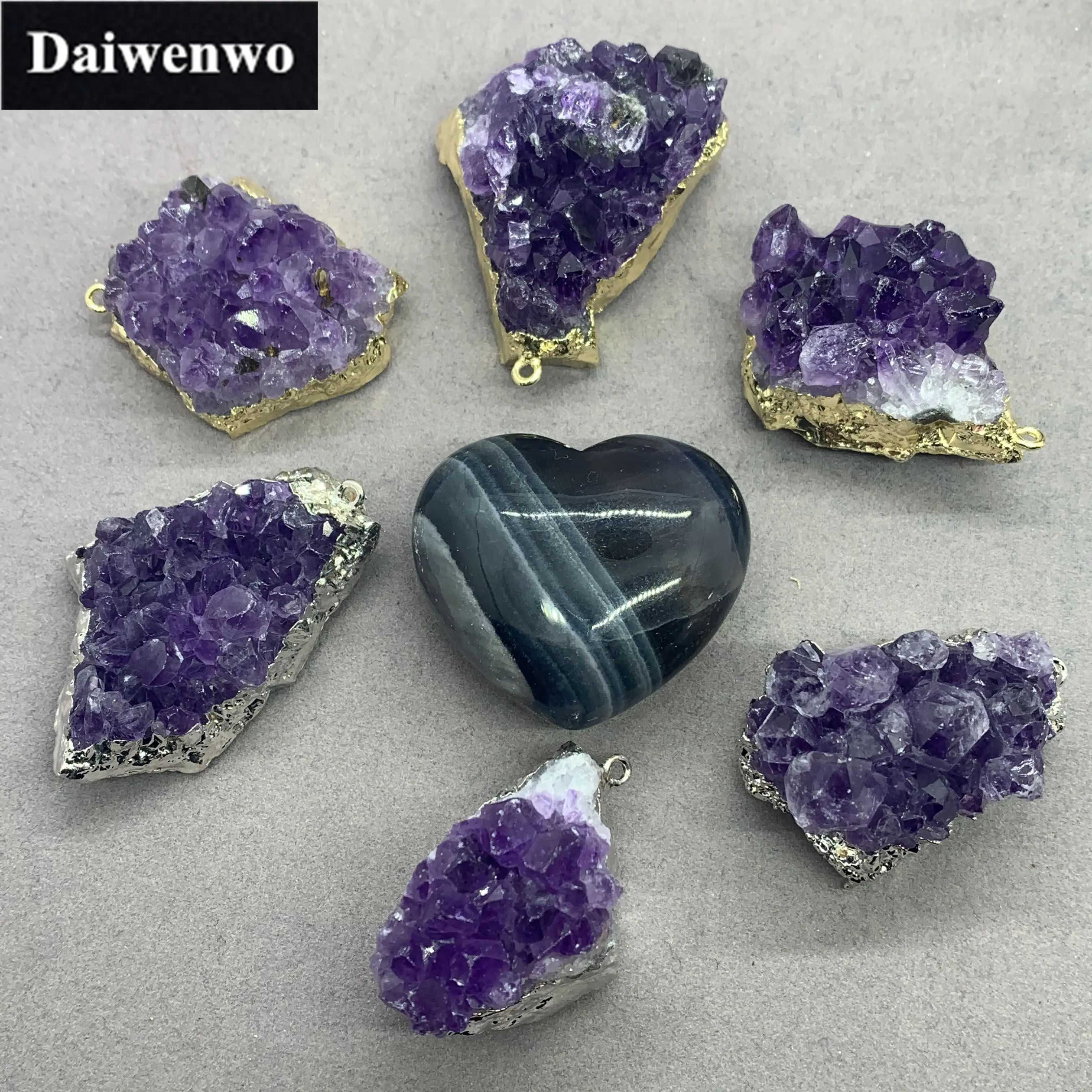 

5A Natural Amethyst Cluster Plated Gold Silver Pendant Jewelry Accessories Decoration