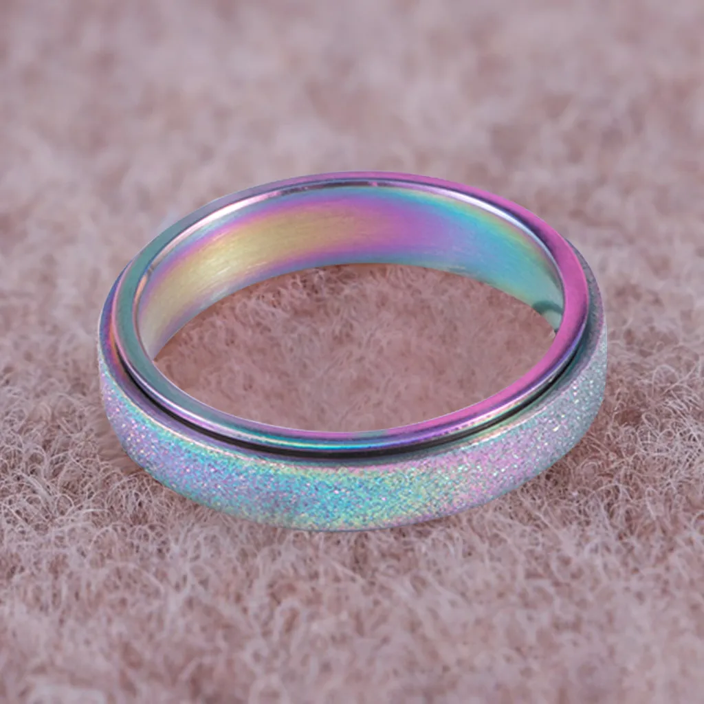 Bohemian Vintage Women's Stainless Steel Spinner Ring Sand Blast Finish Comfort Size 6-13 Design Ring Set Party Jewelry Gift#10
