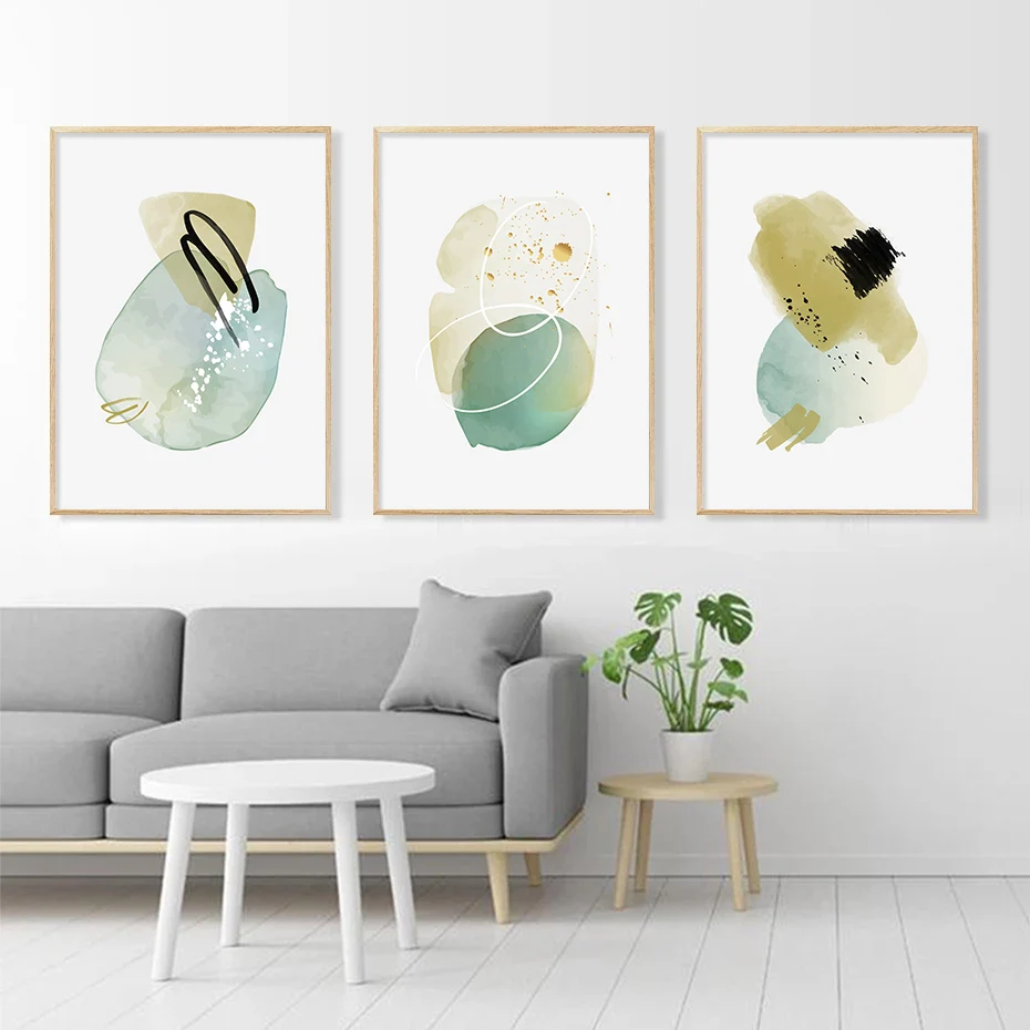 

Abstract Minimalist Watercolor Teal and Peach Wall Art Canvas Prints Paintings Pictures for Bedroom Living Room Home Decoration