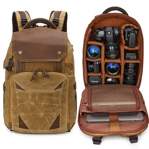 vintage large capacity dslr bag waxed canvas leather waterproof photo camera bag backpack for canon nikon sony fuji free global shipping