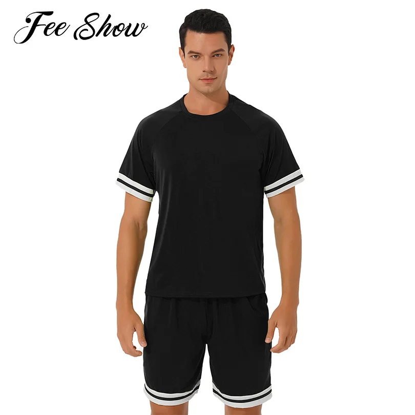 

Man Pure Color Sport Suit Casual T-shirt and Elastic Waist Drawstring Set for Running Outfit Basketball Football Workout Clothes