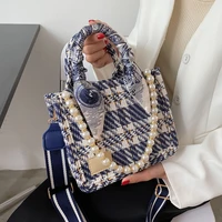 small canvas pearl scarf designer crossbody bag for women 2022 summer lady purse and handbag trends luxury good quality totes