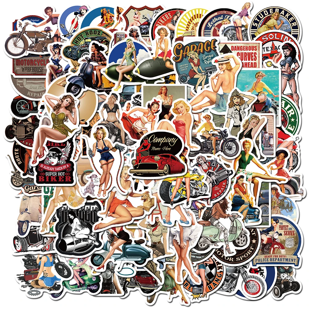 

10/30/50/100pcs Retro Poster Motorcycle Girl Personality Sticker for Laptop Motorcycle Skateboard Luggage Decal Toy Stickers