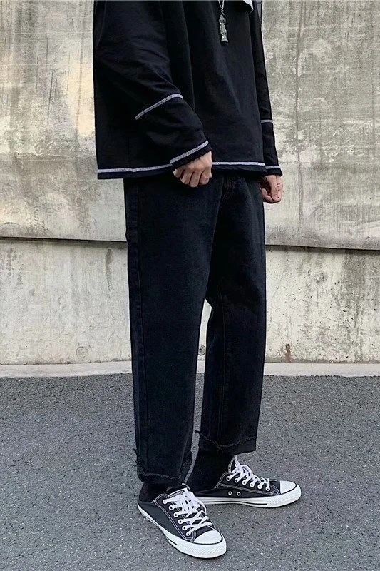 

Black Jeans Men Straight Leg Jeans with Wide Legs for Men