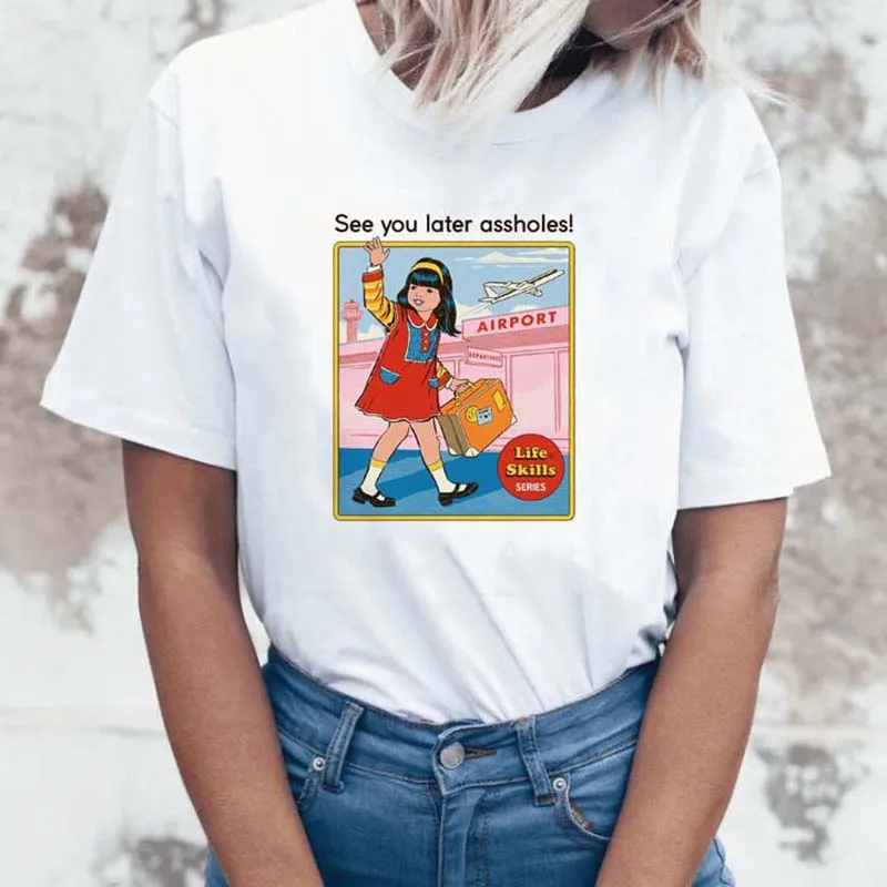 

See You Later Assholes Funny Vintage Women Tshirt ladies Cartoon Harajuku Summer Tumblr T Shirt 80s 90s Street Style Tee Tops
