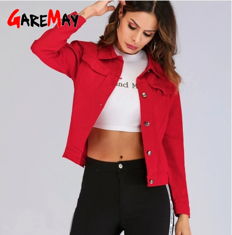 Jeans Jacket and Coats for Women Candy Color loose casual Short Denim Chaqueta Mujer red pink Casaco Jaqueta Feminina | Женская одежда