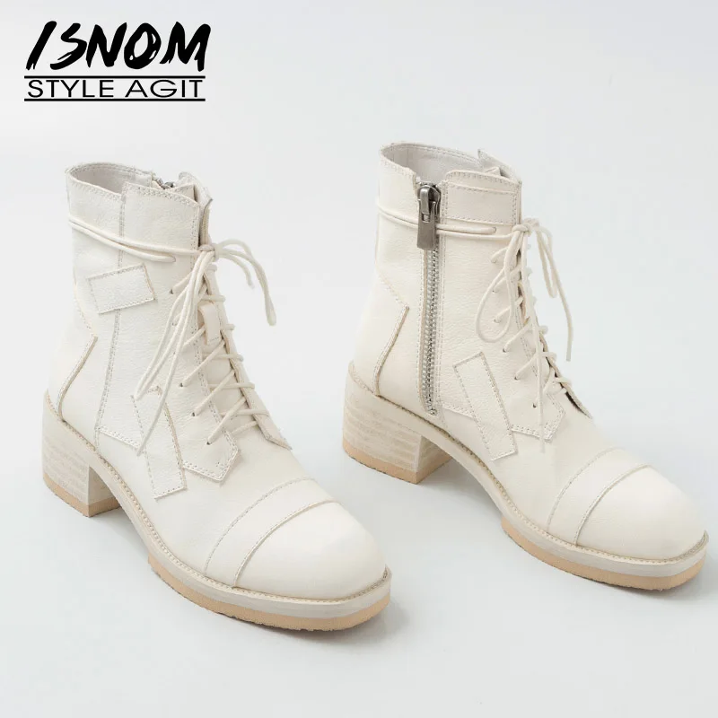 ISNOM/сапоги на высоком каблуке женские ботильоны из натуральной кожи Женская