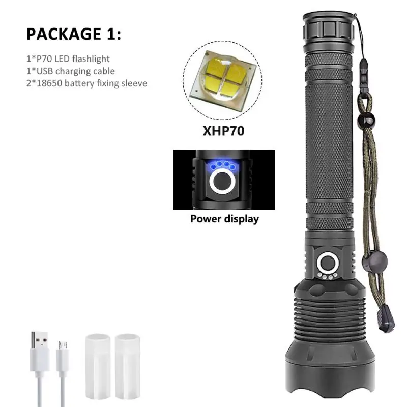XHP70 Супер мощный светодиодный фонарь XHP90 XHP70 с приближением, тактический фонарь, водонепроницаемый, ультра яркий фонарь XHP50, Лампа 18650, перезаряжаемая через USB - Испускаемый цвет: XHP70