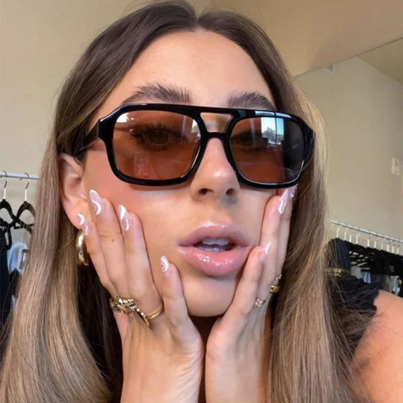 

Солнцезащитные очки-авиаторы женские, винтажные большие солнечные очки с двойной перемычкой и желтыми линзами, классические, для вождения ...