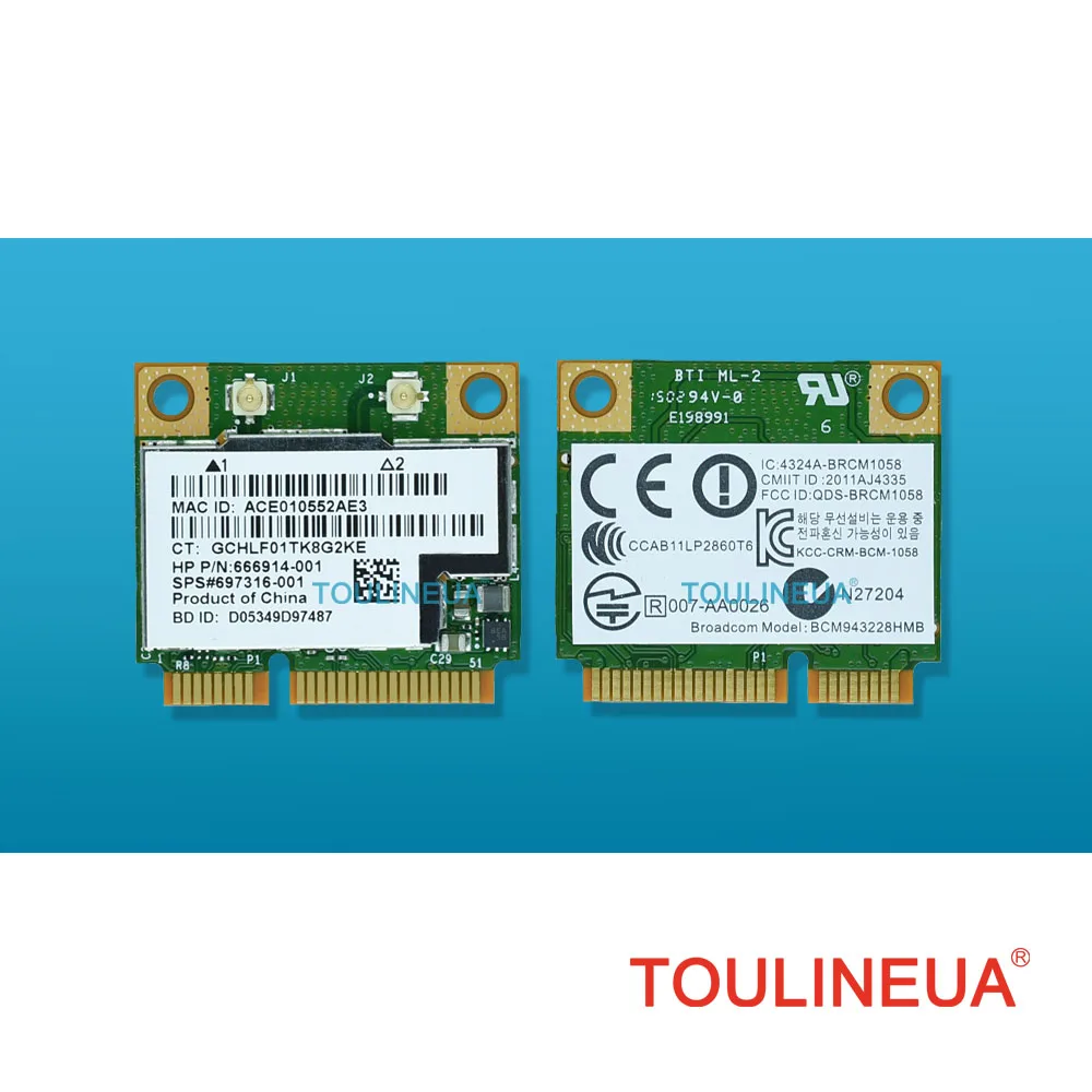 Беспроводная сетевая карта BCM943228HMB 2 4 Мб/с Bluetooth 300 Mini PCI E BT4.0 Wlan Wi Fi для HP 0 G1/820 G1/840
