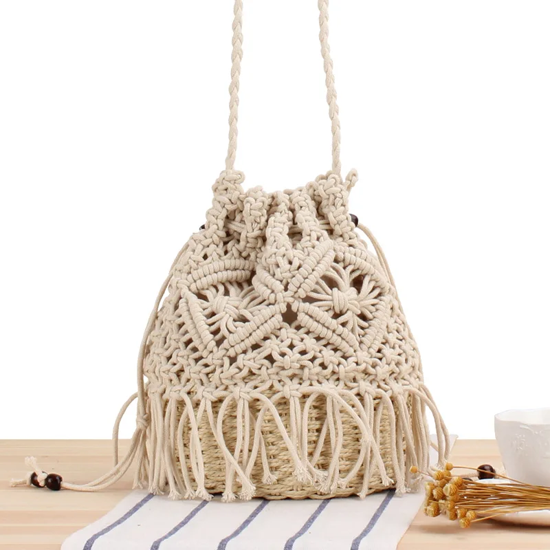 

Aaby 2021 New Straw Bag Bohemian Tassel Beach Bag Women Crochet Fringed Crossbody Ultralight Shoulder Bag Women Small