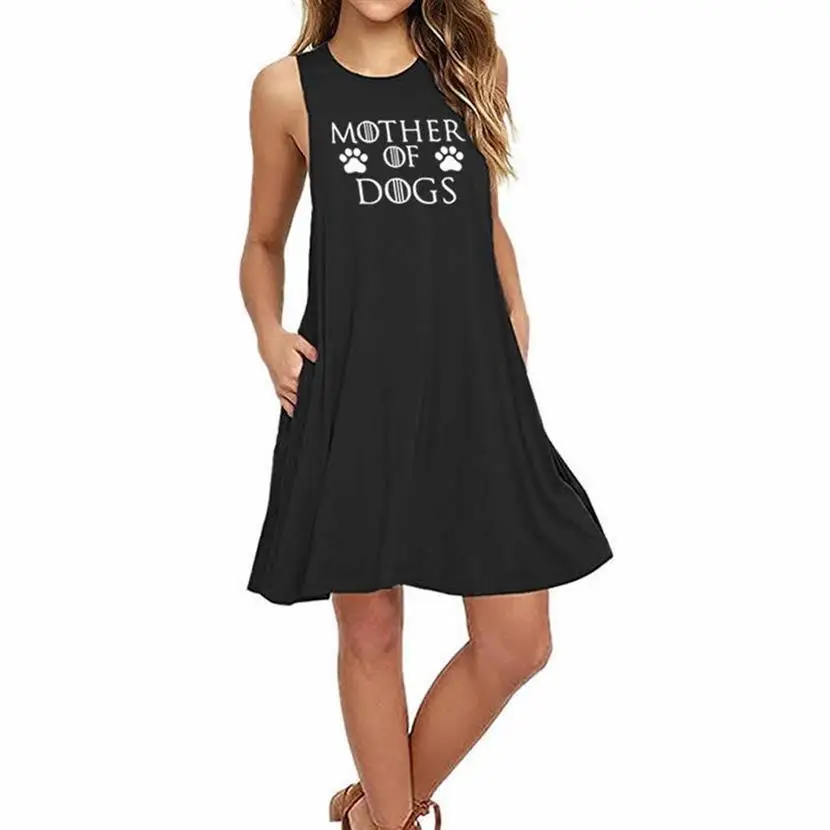 

Mother Of Dogs Letters Print Sleeveless Dress Summer O-neck Pockets Vintage Dress Harajuku Casual Pockets ​loose Dress