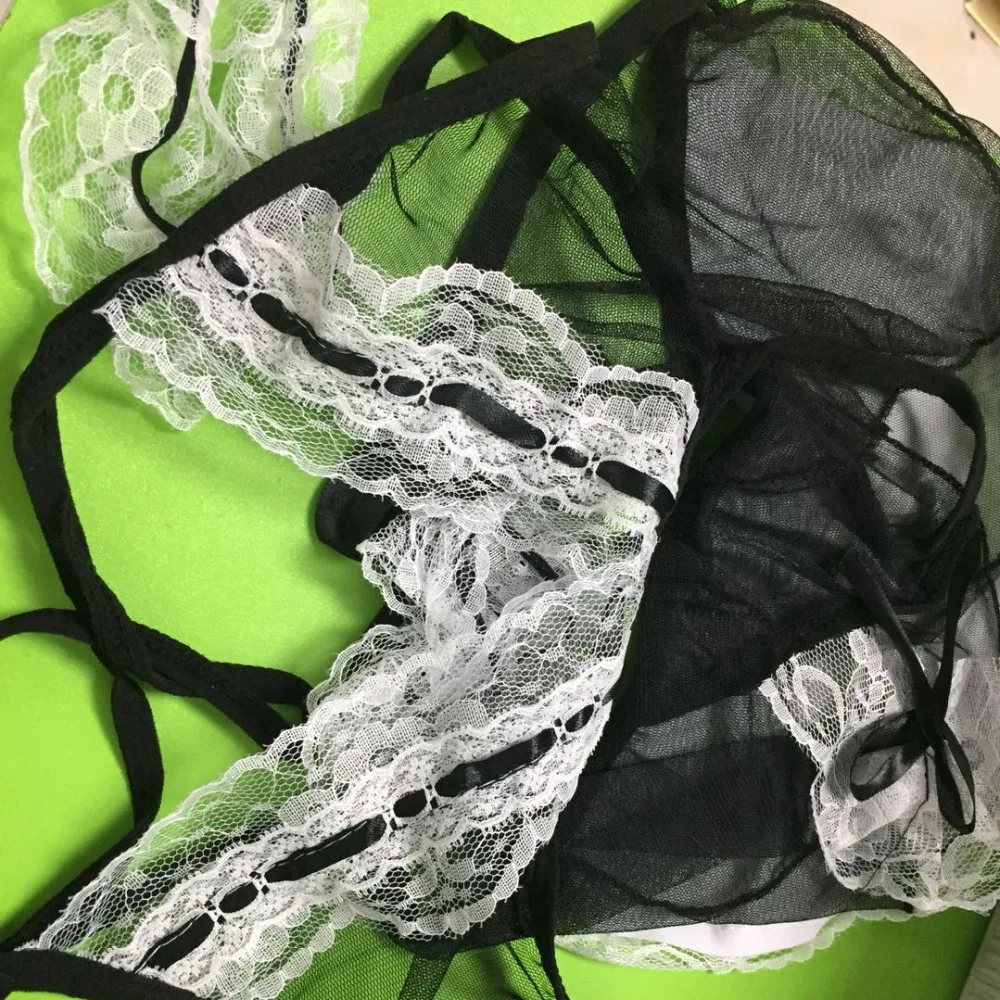 

2021 Hot Sexy Lace Maid Servant Costume Set French Babydoll Dress Women Lingerie Black White Cosplay Lolita Erotic Uniform Apron