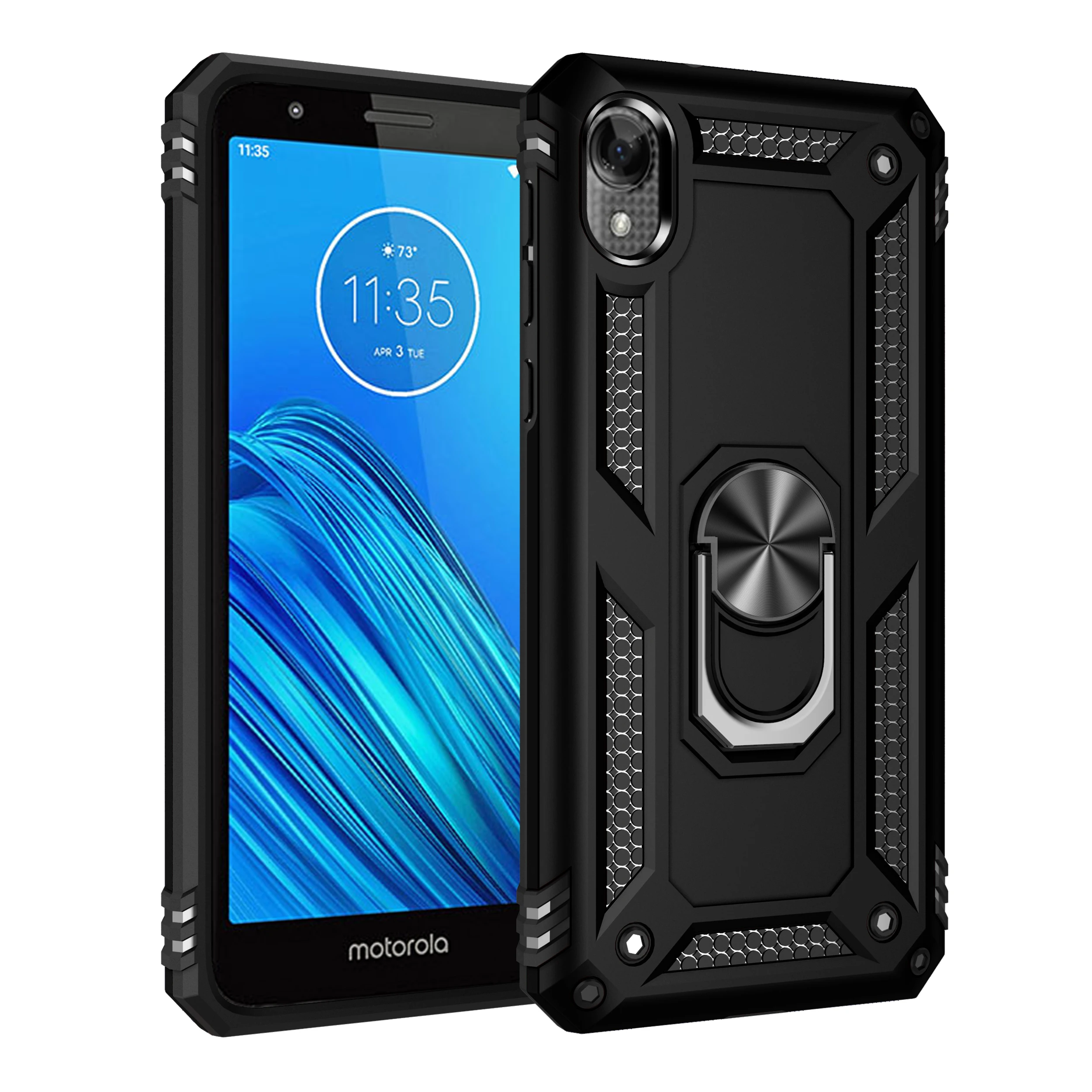 Ударопрочный чехол с подставкой для Motorola Moto E6 военный класс 360 градусов Магнитный