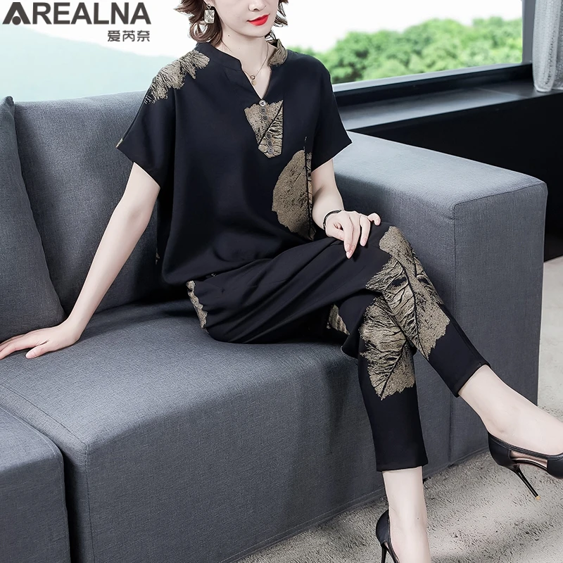 

10 color ! Summer Women's Suit Two Piece Set loose print blouse+Harem pants 2 piece sets womens outfits korean Trendy Clothes