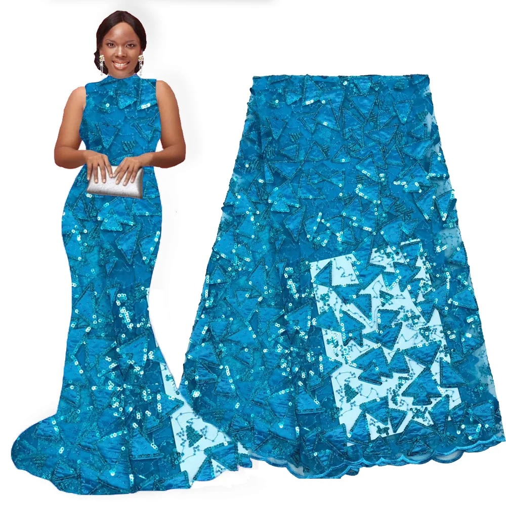 Бирюзовая синяя африканская кружевная ткань высокого качества 2020 с пайетками