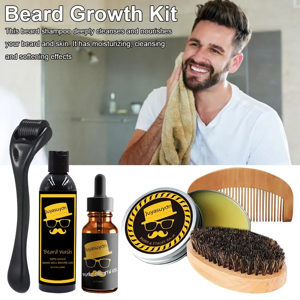 

7Pieces Beard Care Set 120ml Beard Shampoo,30ml Beard Oil,Beard Cream,Roller,Comb,Beard Brush,Storage Bag 2020