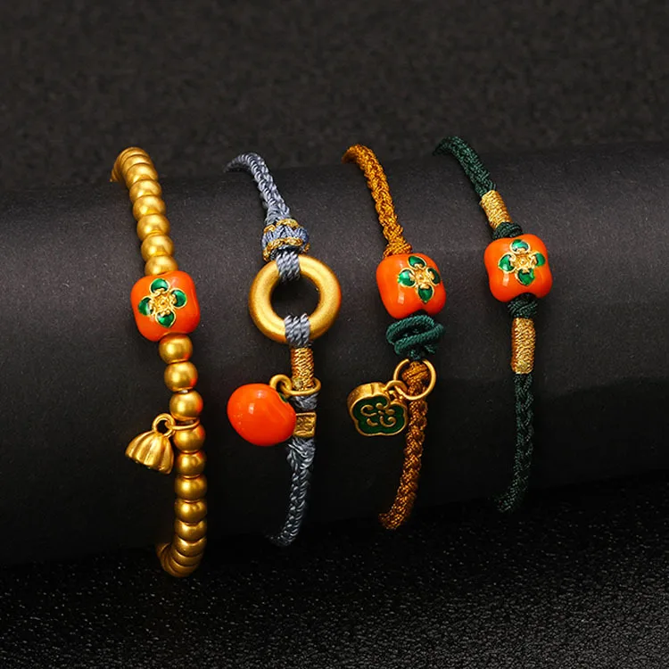 

Fashion Simple Silver Plated Persimmon Transfer Bead Pendant Couple Bracelet Necklace Accessories Tomato Lucky Beads