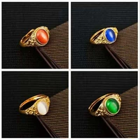 cat eye gold rings for women 24k gold plated brass rings round oval imitation gemstone engagement wedding rings jewelry gift