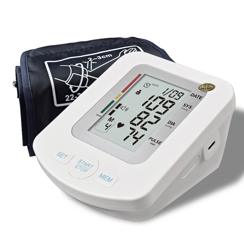 Monitor Digital médico para la parte superior del brazo, tonómetro de pulso y frecuencia cardíaca, esfigmomanómetro portátil para el hogar