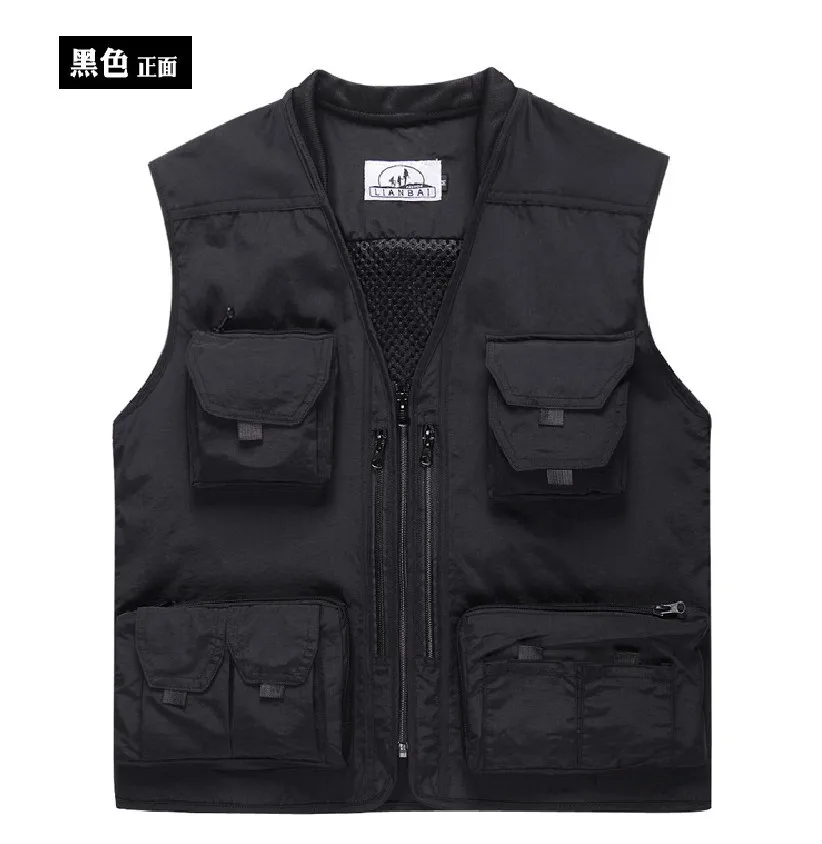 

HOHO 2020 Spring Mesh Cotton Cloth Joint Vest Multi-pockets V-neck Thin Vest