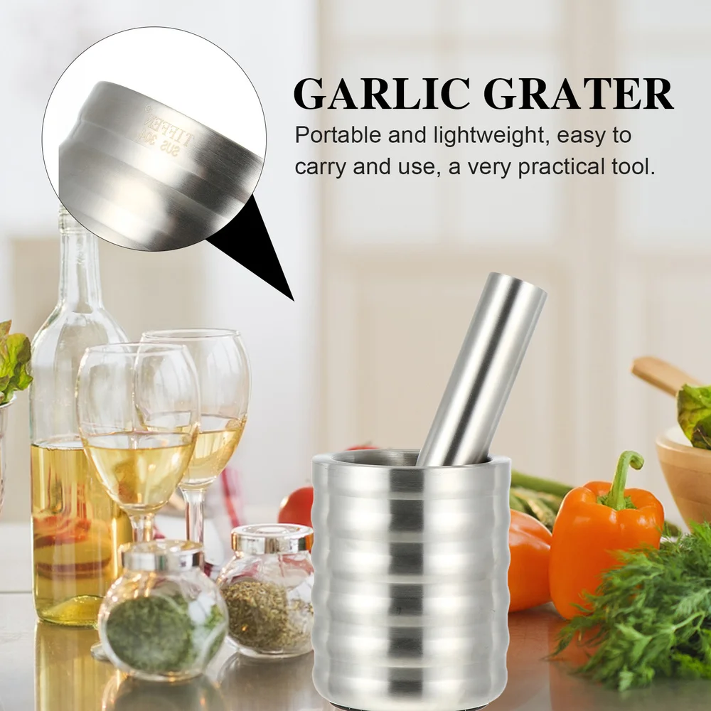 

1 Set of Garlic Mortar Garlic Grinder Stainless Steel Garlic Masher with Stick
