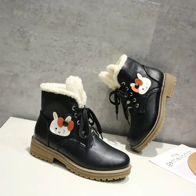 Милые короткие ботинки на платформе с кроликом зимняя обувь в стиле девушки Мори