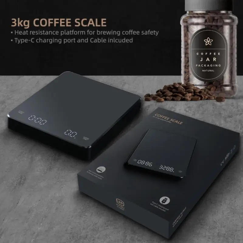 B&aacute;scula de cocina electr&oacute;nica de precisi&oacute;n con temporizador, balanza Digital LED, b&aacute;scula inteligente de caf&eacute; para el hogar, b&aacute;scula de alimentos con Usb de 3KG/0,1G-2