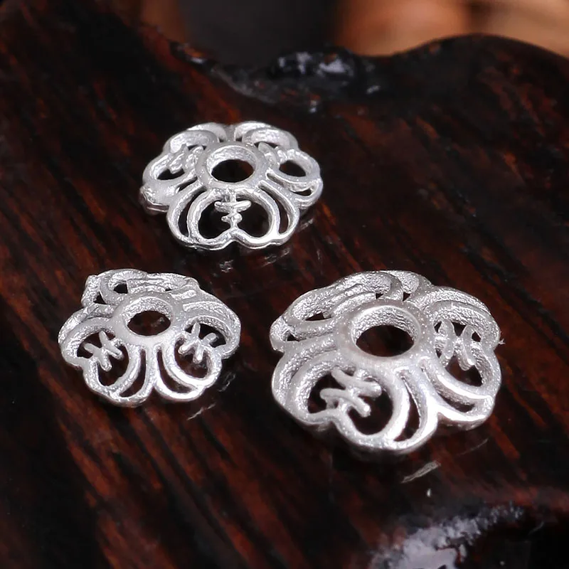 Полые шапочки из серебра 925 пробы для бусин с цветами резные ожерелья браслета