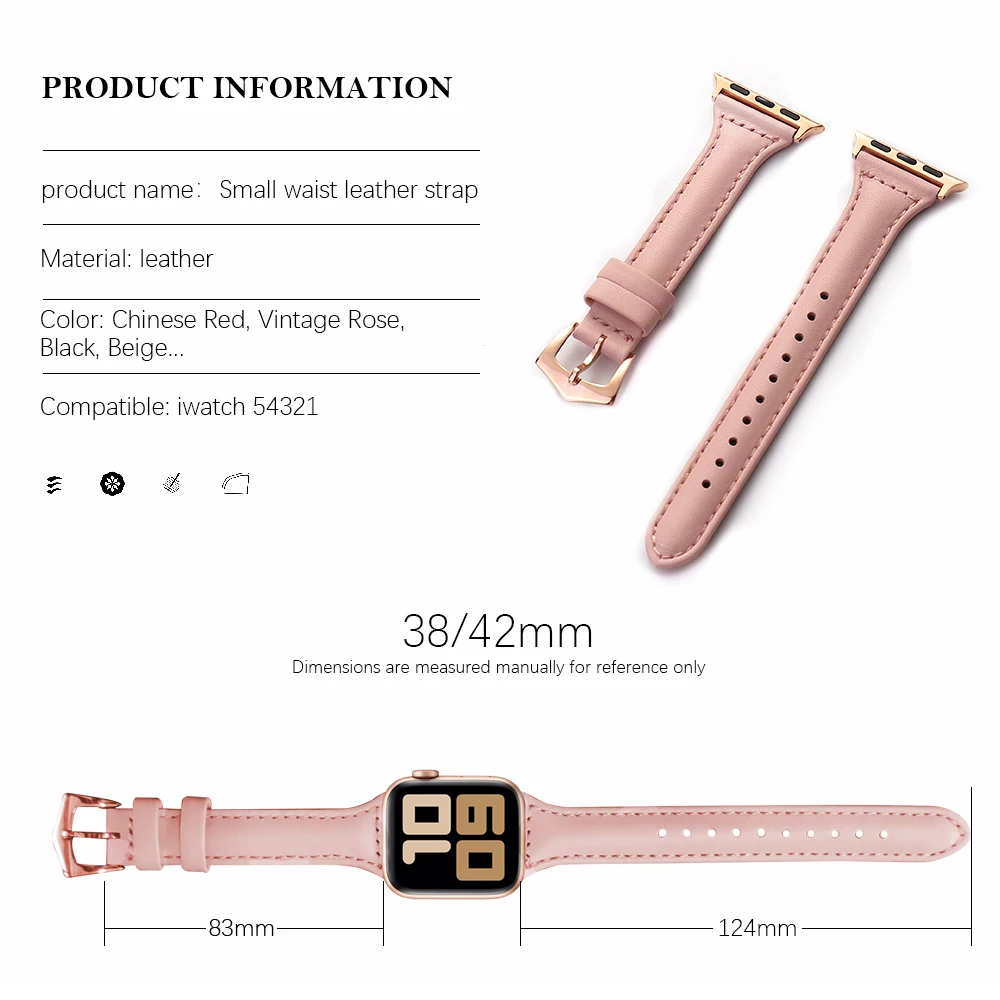 

Bracelet Belt Genuine Leather Band for Apple Watch 42MM 38MM 44MM 40MM Strap for iWatch series 6 Se 5 4 3 2 1 Women's Watchband