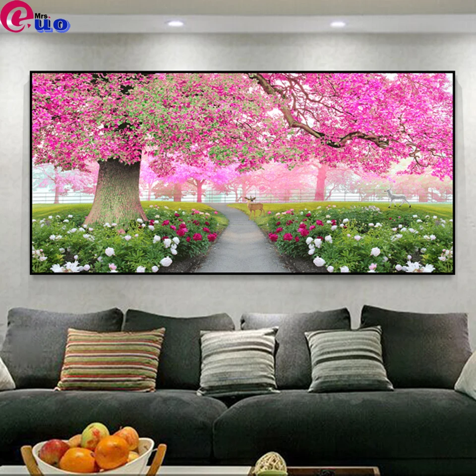 

Алмазная 5d-картина, картина с полным заполнением, новая романтичная вишневая расцветка, дерево, гостиная, пейзаж, вышивка крестиком из страз