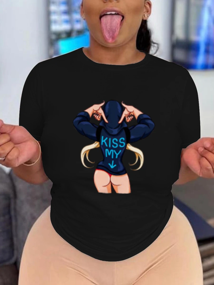 

New Fashion 2021 Personalized Cartoon Back View Girl Printed Casual Short Sleeve T-Shirt Women's All-match T-shirt Shows Figure