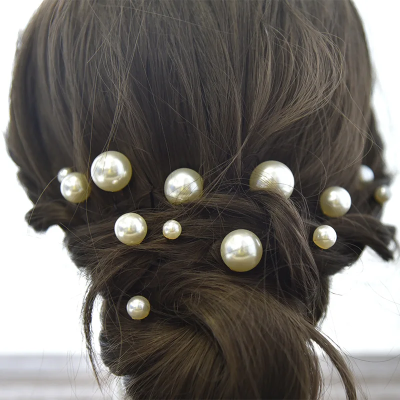 

18pcs/set Mixed Pearl Hairpin Bridal Retro Makeup Plate Hair Beads Flower U-shaped Hairpin Hair Accessories 6 Different Size